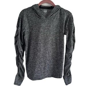 Athleta Girl Hoodie Ruched Sleeves Heather Gray XL 14 Excellent Condition
